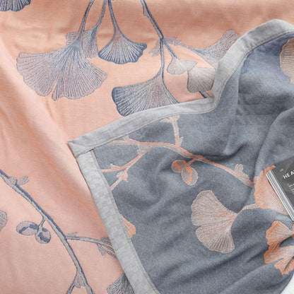 Couette réversible en gaze de coton avec feuilles de ginkgo