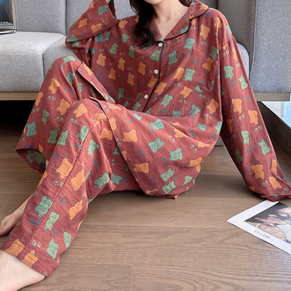 Ensemble de vêtements de détente surdimensionné en coton à imprimé ours