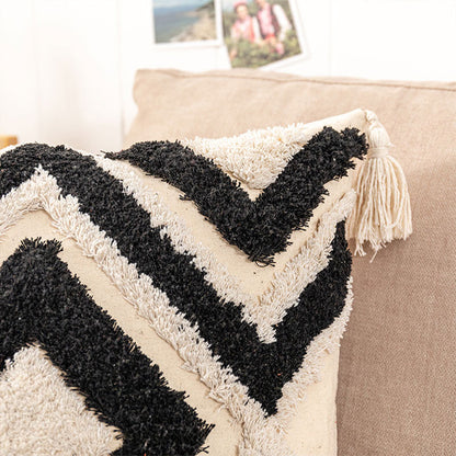 Housse de coussin Ownkoti Maroc en jacquard avec pompons