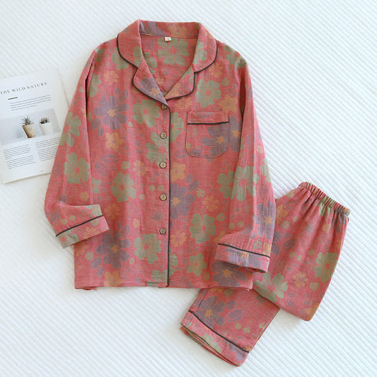 Ensemble pyjama en gaze de coton à fleurs vintage
