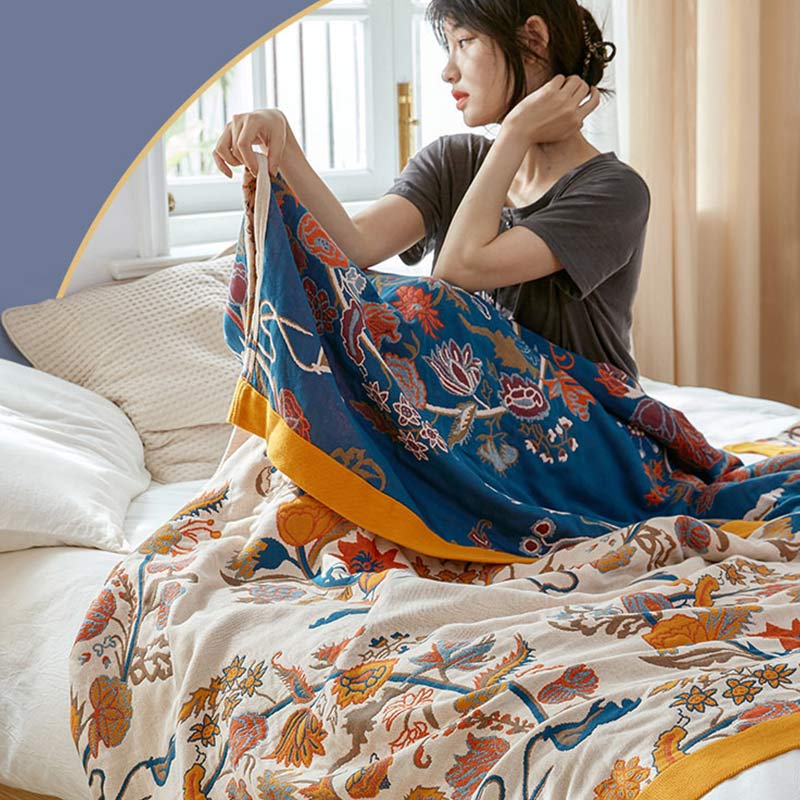 Couette réversible en coton à motif floral fleuri