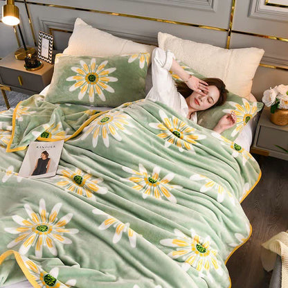 Couverture décorative chaude en velours avec motif floral et marguerites