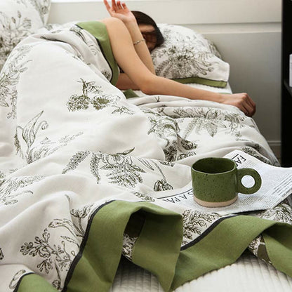 Couette réversible en coton avec fleurs et feuilles pastorales
