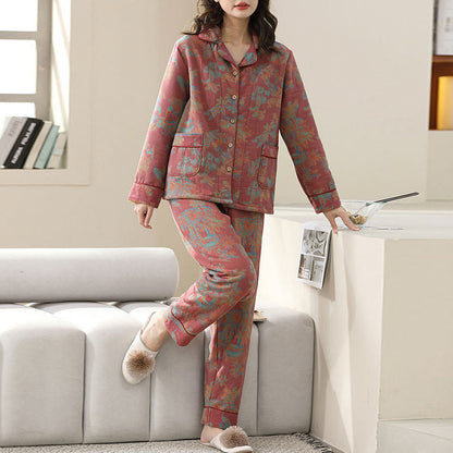 Ensemble de vêtements de détente en coton à imprimé floral double couche