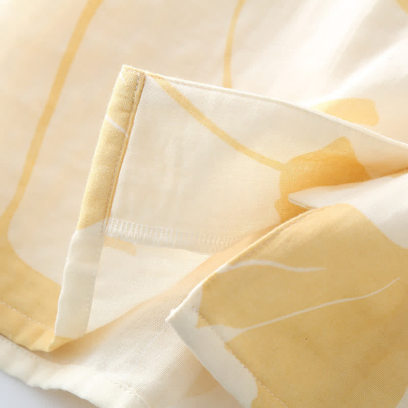 Ensemble de vêtements d'intérieur en coton avec nœud en feuille de ginkgo