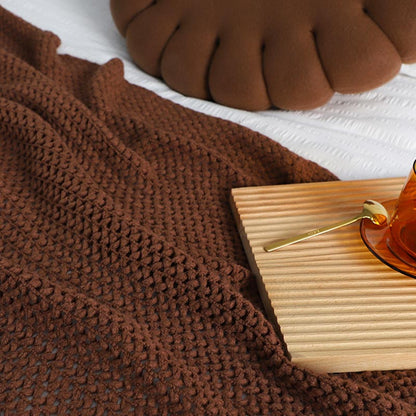 Ownkoti – Couverture tricotée simple et unie avec pompons