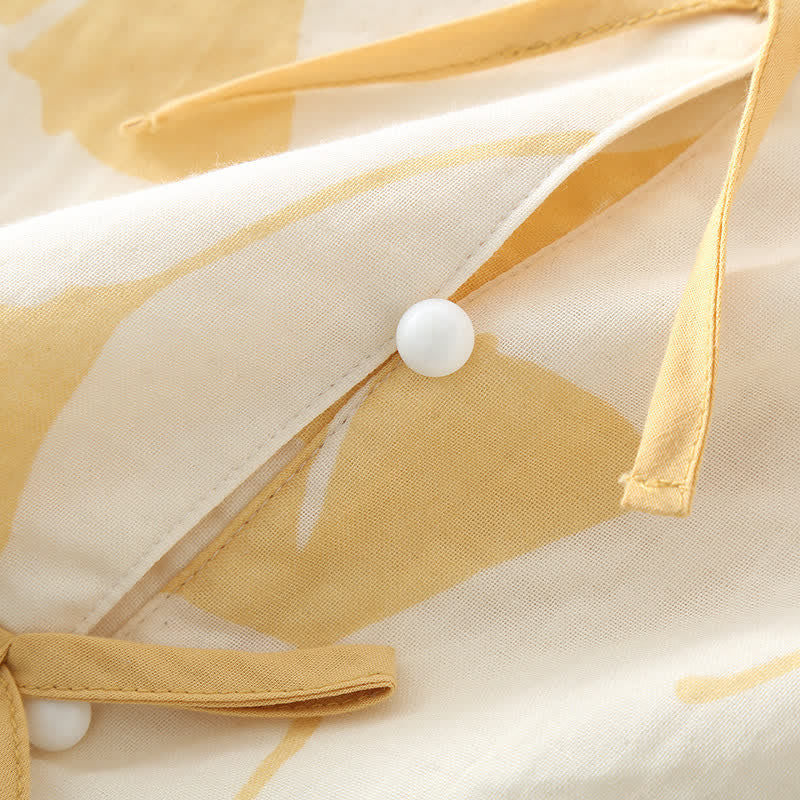 Ensemble de vêtements d'intérieur en coton avec nœud en feuille de ginkgo