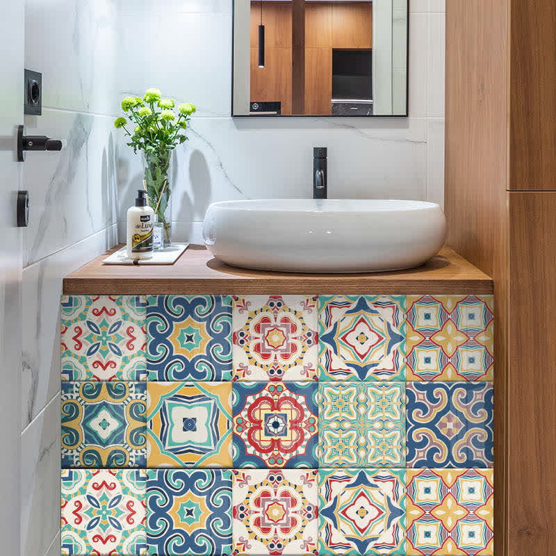 Papier peint et autocollants pour carrelage Ownkoti avec motifs colorés, mixtes, 10 pièces