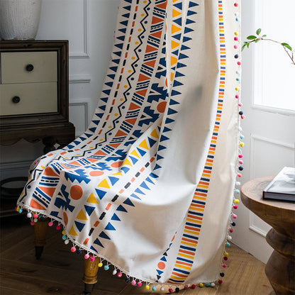 Rideau bohème Ownkoti avec motifs géométriques colorés et pompon