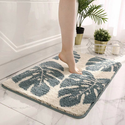 Ownkoti – Tapis de salle de bain antidérapant à motif de feuilles