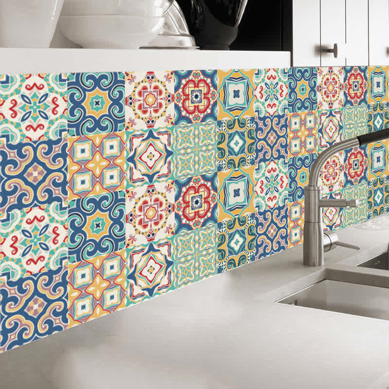 Papier peint et autocollants pour carrelage Ownkoti avec motifs colorés, mixtes, 10 pièces
