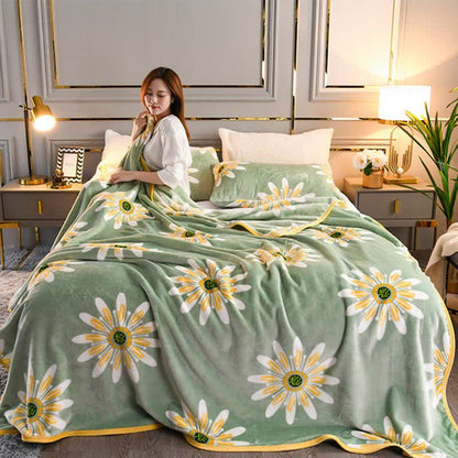 Couverture décorative chaude en velours avec motif floral et marguerites