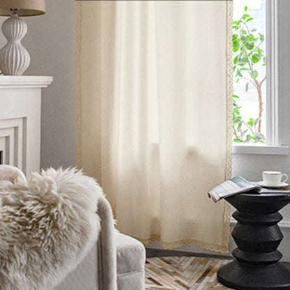 Rideau en coton blanc avec ourlet et pompon