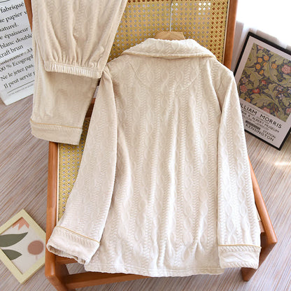 Ensemble pyjama en flanelle de couleur unie avec revers