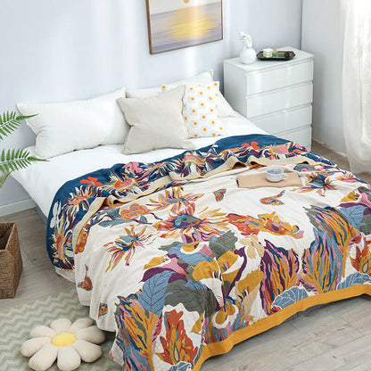 Couette réversible en coton à motif papillon et fleur