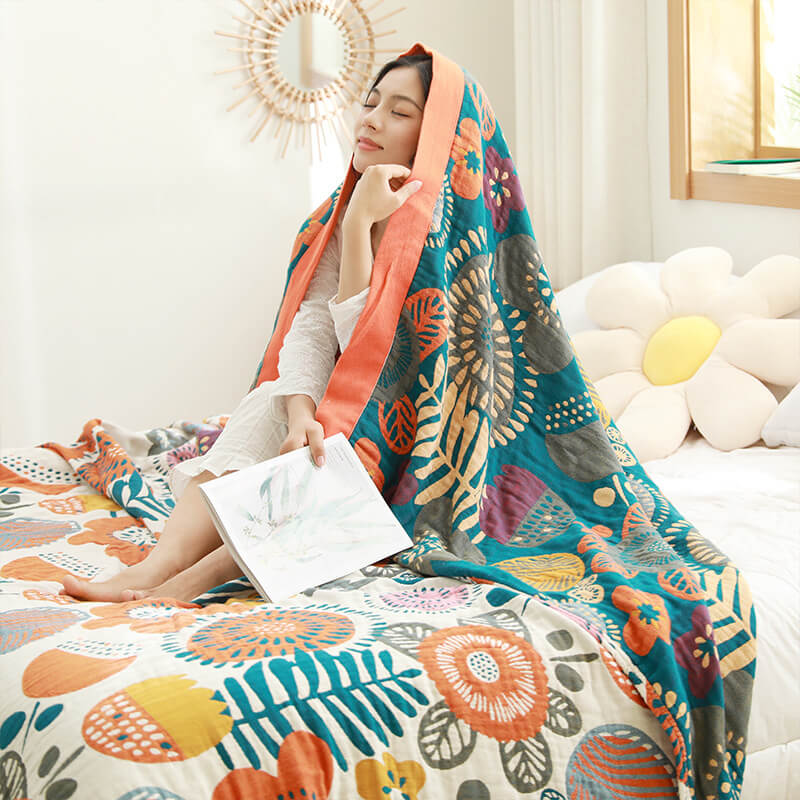 Couette en coton orange Ownkoti à motif floral de dessin animé