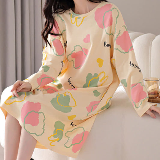 Chemise de nuit longue en coton à col rond et motif dessin animé