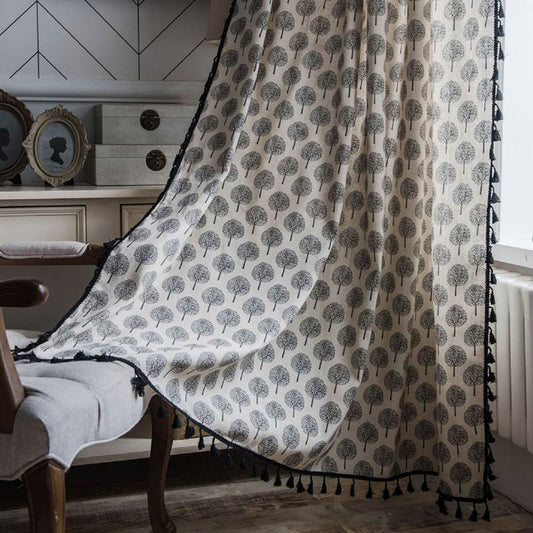 Rideau en coton et lin de style campagnard avec motif d'arbre
