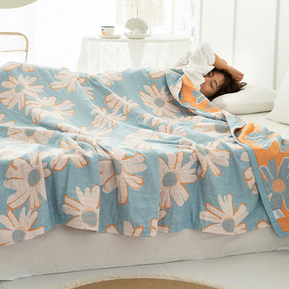 Couverture douce en coton réversible avec imprimé marguerites