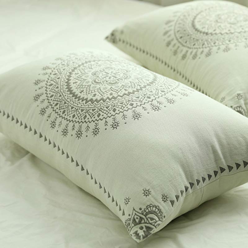 Housse de coussin en coton mandala avec patte de boutonnage (2 pièces)