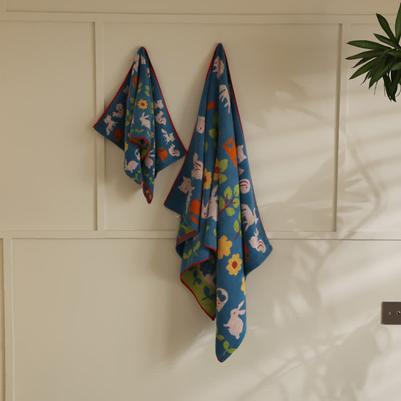Serviette de bain en coton doux avec motif animal et fleur