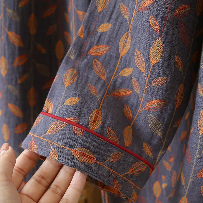 Ensemble pyjama en coton à manches longues au style rétro à feuilles