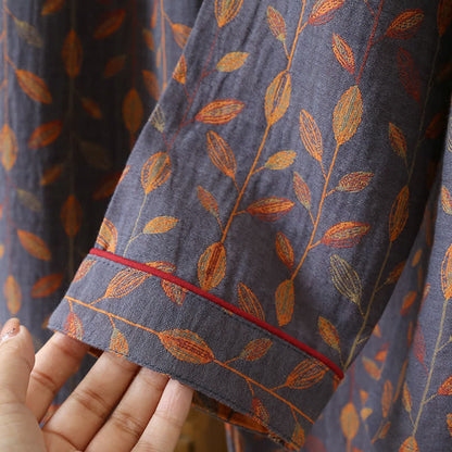 Ensemble pyjama en coton à manches longues au style rétro à feuilles