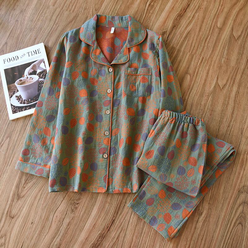 Ensemble de vêtements de détente en gaze de coton vert feuille