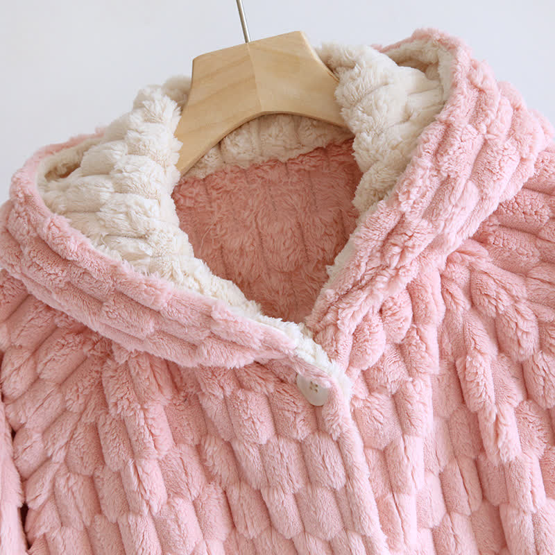 Peignoir en flanelle chaude de couleur unie avec capuche