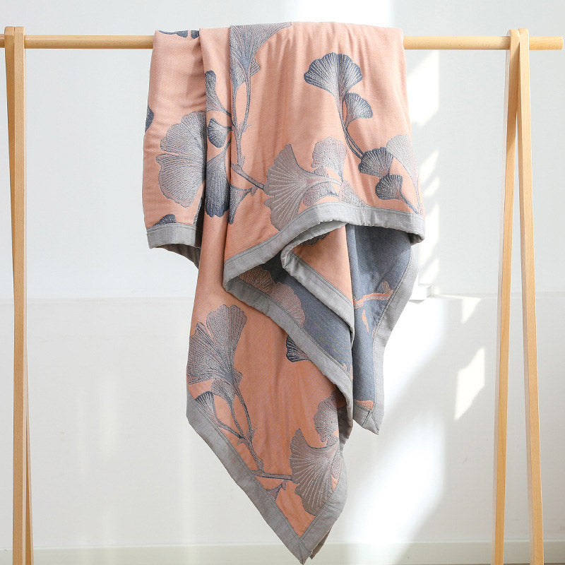 Couette réversible en gaze de coton avec feuilles de ginkgo
