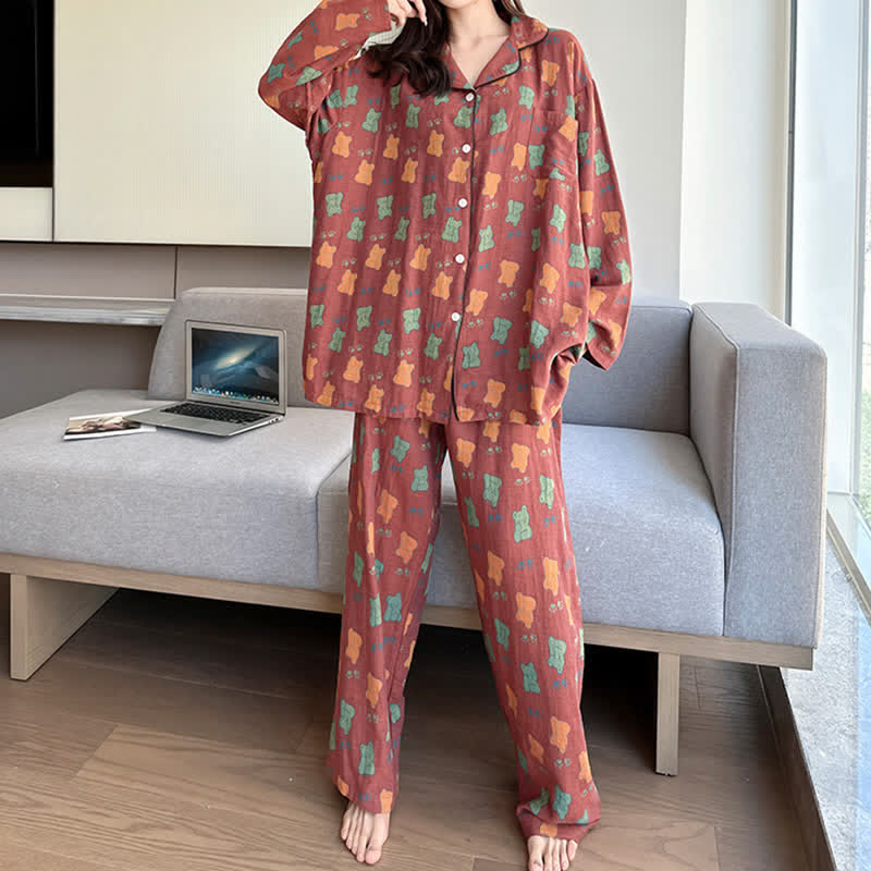 Ensemble de vêtements de détente surdimensionné en coton à imprimé ours