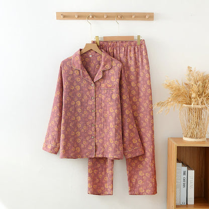 Ensemble pyjama en gaze de coton au design rétro rose - Violet - XL - image 6
