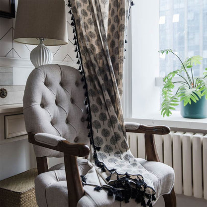 Rideau en coton et lin de style campagnard avec motif d'arbre