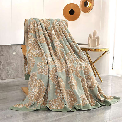 Couverture légère et réversible en coton à motif pivoine - Vert et orange - 200 cm x 230 cm - image 7