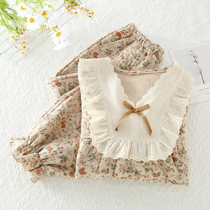 Ensemble de vêtements de détente en coton de style roseraie vintage