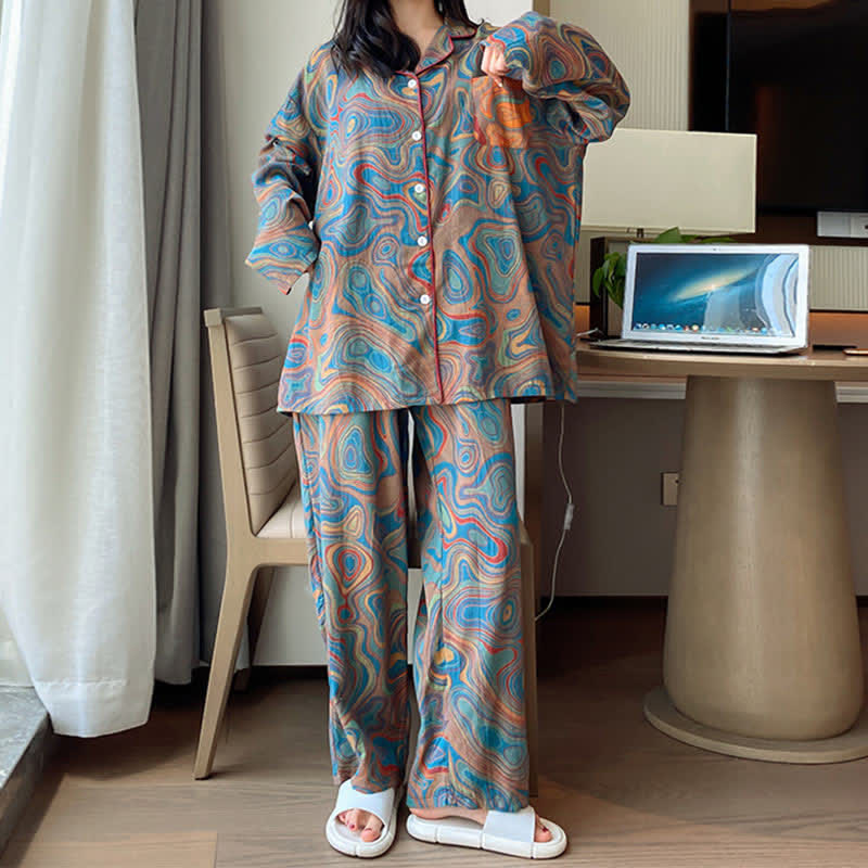 Ensemble de vêtements de détente surdimensionné en coton à imprimé artistique