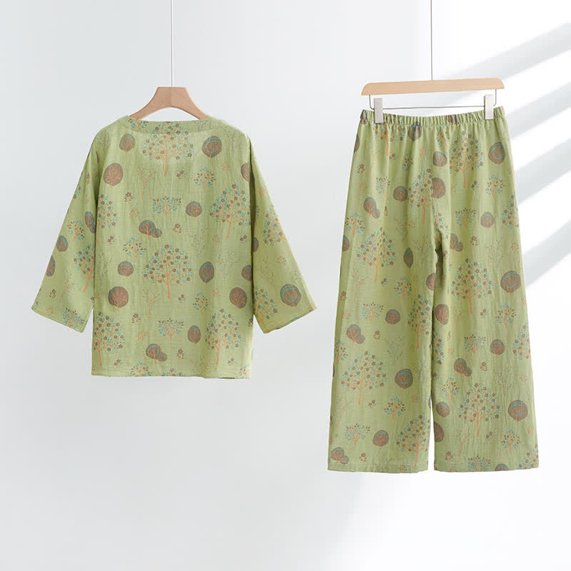 Ensemble de vêtements d'intérieur en coton jacquard avec imprimé feuilles d'arbre - image 2