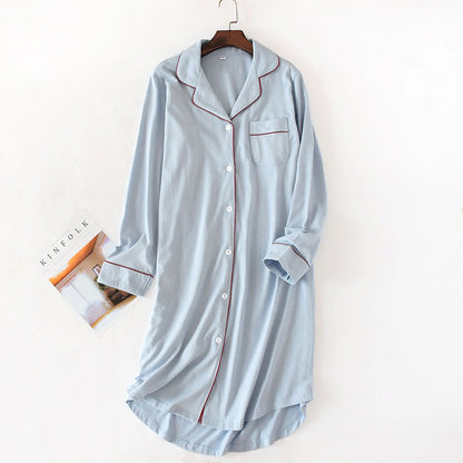 Chemise de nuit en coton uni avec patte de boutonnage