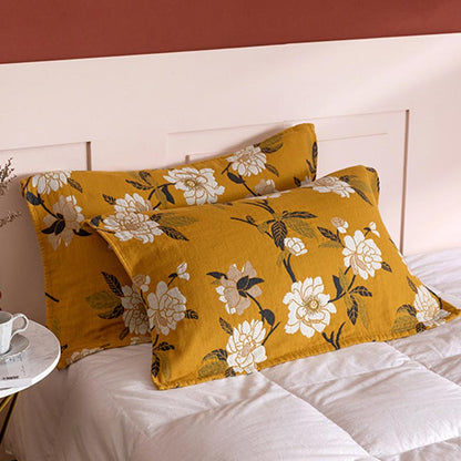 Serviette oreiller en gaze de coton à fleurs jaunes (2 pièces)