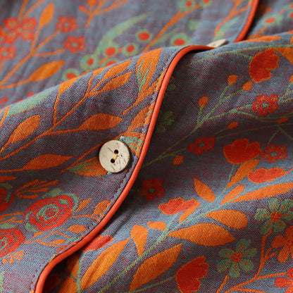 Ensemble de vêtements d'intérieur en coton à imprimé feuilles vintage avec revers - image 5