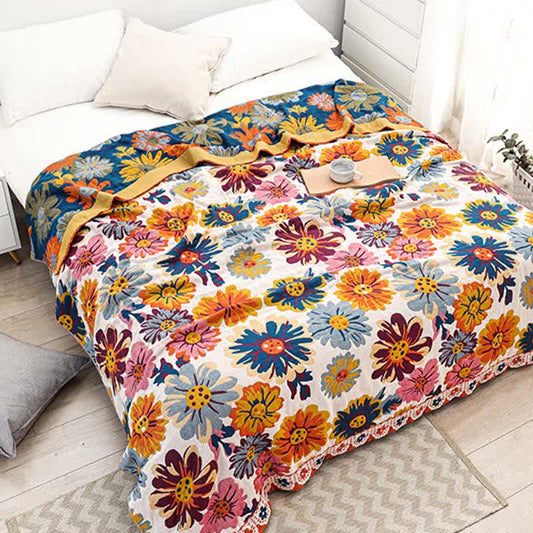Couette réversible en coton avec des fleurs aux couleurs vives