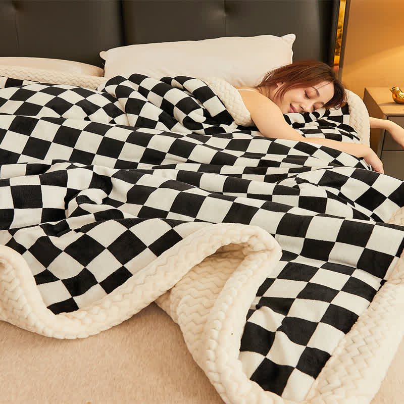 Couverture chaude en velours double face à motif damier
