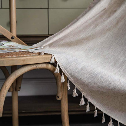 Rideau filtrant la lumière beige à pompons Boho
