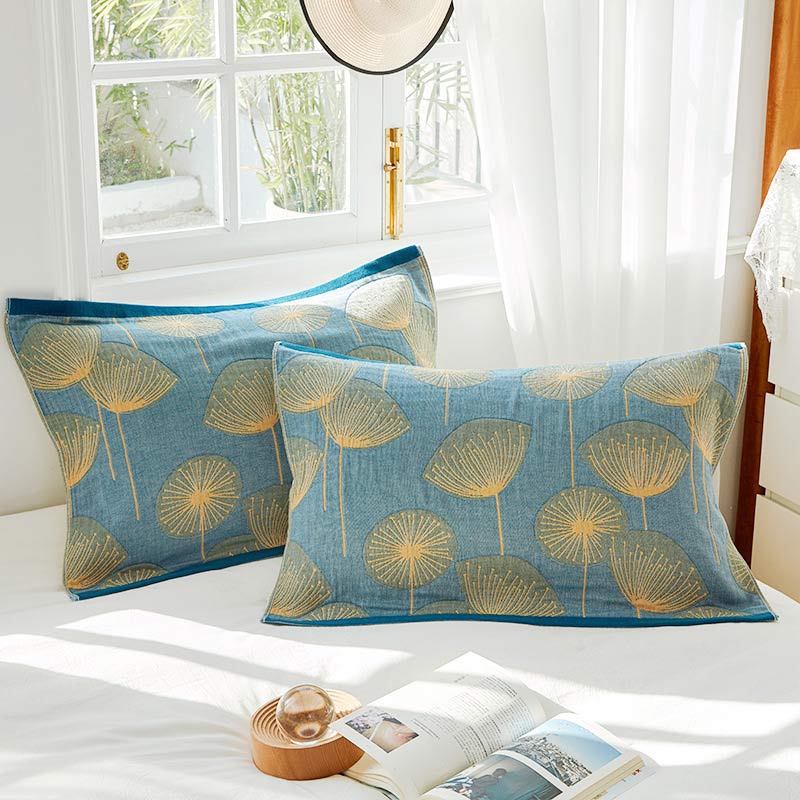 Serviette oreiller en gaze de coton à imprimé pissenlit (2 pièces)