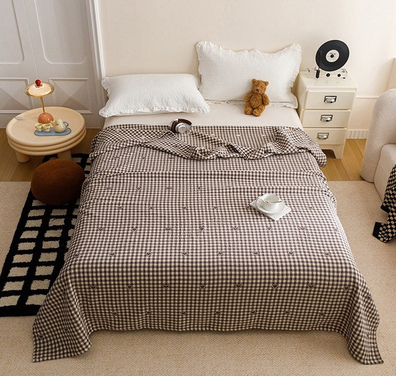 Couette en gaze de coton à carreaux vintage Ownkoti - Reine - image 0