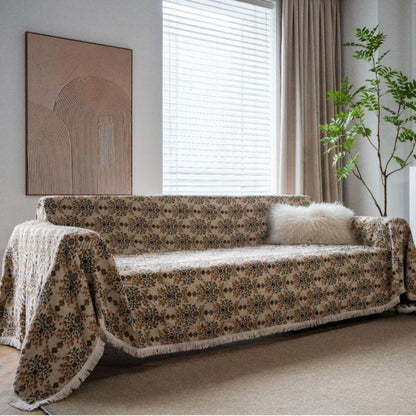 Housse de canapé avec pompon jacquard et motif fleur de prunier