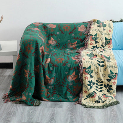 Couverture réversible respirante Ownkoti Boho avec fleurs et oiseaux
