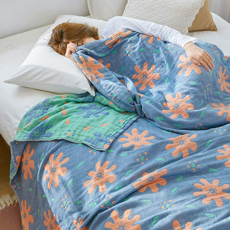 Couverture en coton réversible respirante avec de jolies fleurs