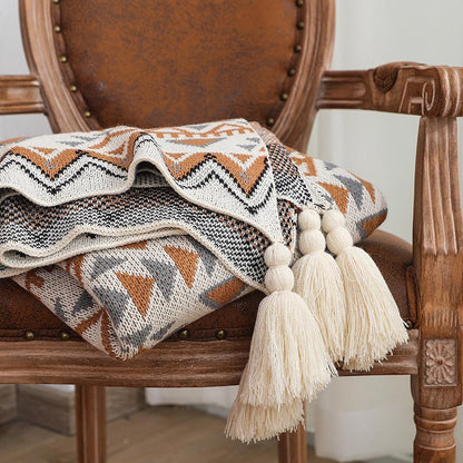 Couverture tricotée douillette Ownkoti avec motif à pompons