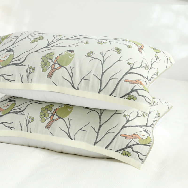 Serviette oreiller oiseau aubépine en gaze de coton (2 pièces)